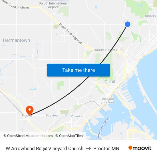 W Arrowhead Rd @ Vineyard Church to Proctor, MN map