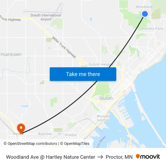 Woodland Ave @ Hartley Nature Center to Proctor, MN map