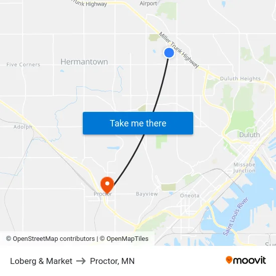 Loberg & Market to Proctor, MN map