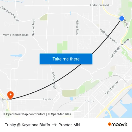 Trinity @ Keystone Bluffs to Proctor, MN map