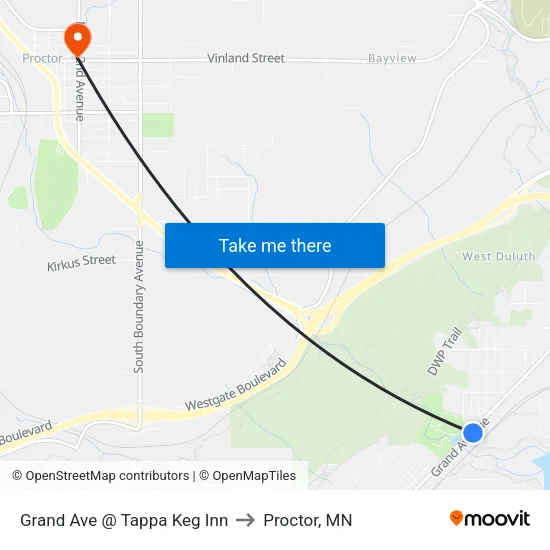 Grand Ave @ Tappa Keg Inn to Proctor, MN map