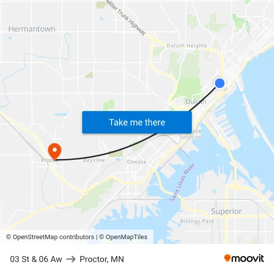 03 St & 06 Aw to Proctor, MN map