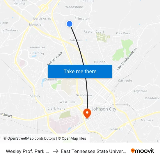 Wesley Prof. Park Nb to East Tennessee State University map
