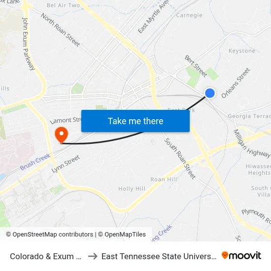 Colorado & Exum Eb to East Tennessee State University map