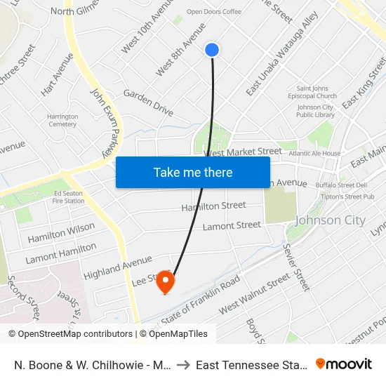 N. Boone & W. Chilhowie - Mother Goose Nb to East Tennessee State University map