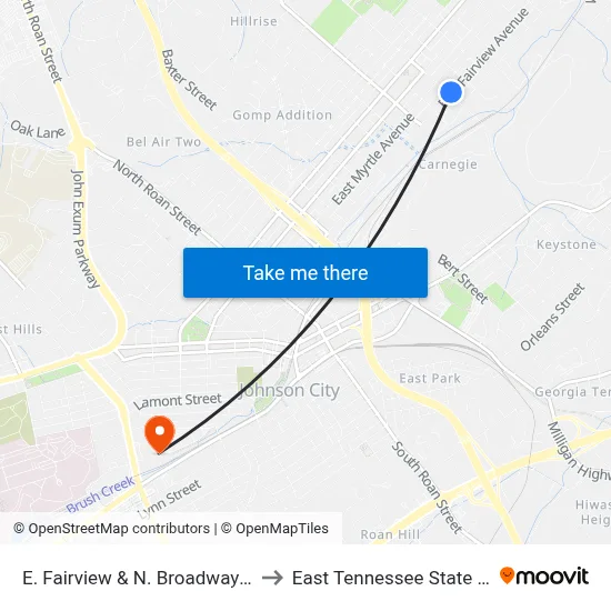 E. Fairview & N. Broadway - Alpine Eb to East Tennessee State University map