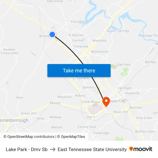 Lake Park - Dmv Sb to East Tennessee State University map