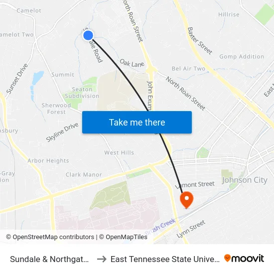Sundale & Northgate Nb to East Tennessee State University map