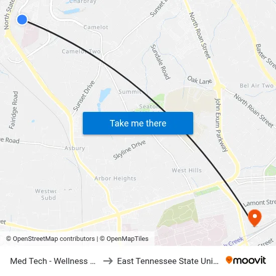 Med Tech - Wellness Ctr Sb to East Tennessee State University map