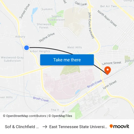 Sof & Clinchfield Sb to East Tennessee State University map