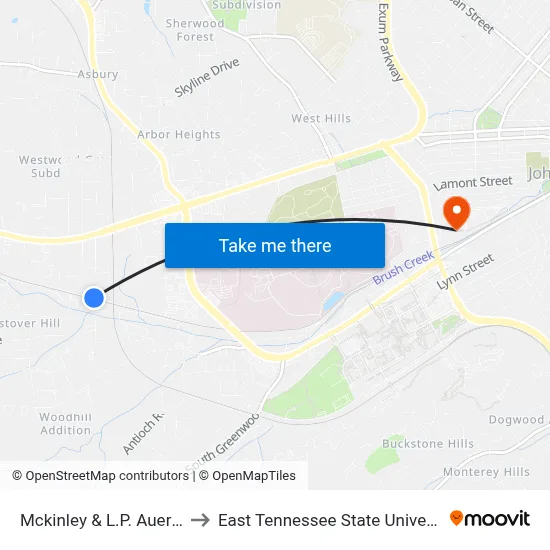 Mckinley & L.P. Auer Eb to East Tennessee State University map
