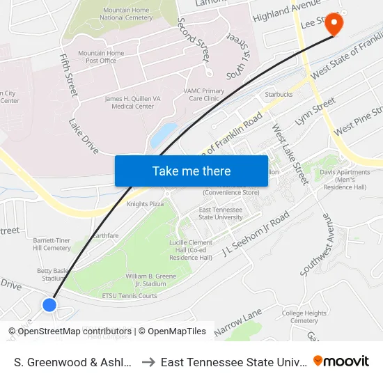 S. Greenwood & Ashley Nb to East Tennessee State University map
