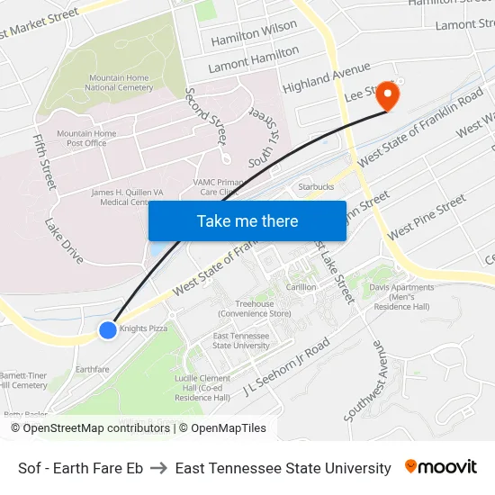 Sof - Earth Fare Eb to East Tennessee State University map
