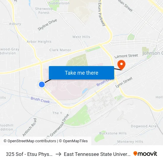 325 Sof - Etsu Phys Sb to East Tennessee State University map