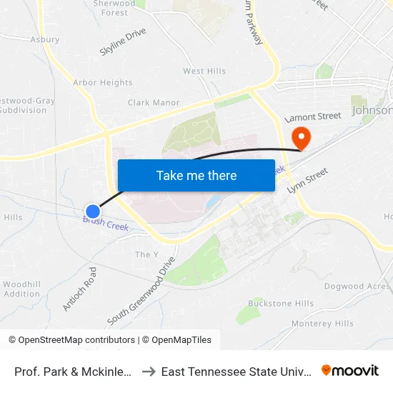 Prof. Park & Mckinley Wb to East Tennessee State University map