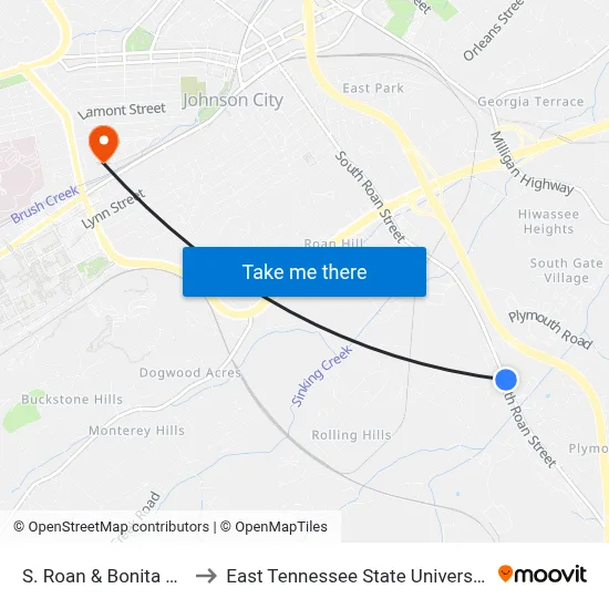 S. Roan & Bonita Nb to East Tennessee State University map