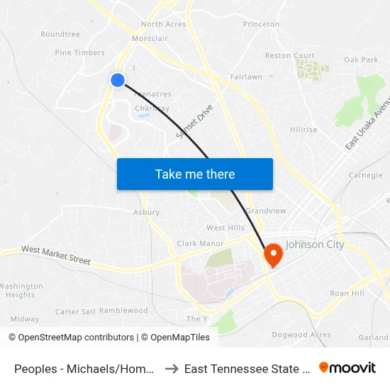 Peoples - Michaels/Home Depot Nb to East Tennessee State University map