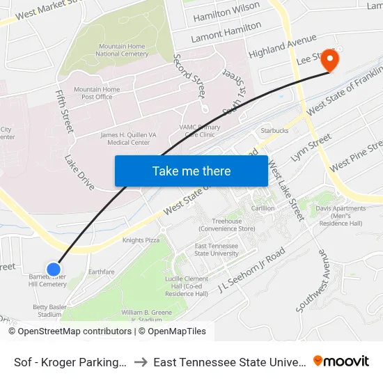 Sof - Kroger Parking Lot to East Tennessee State University map