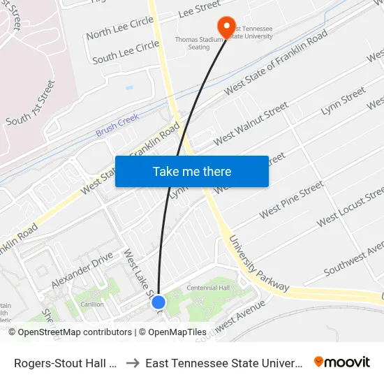 Rogers-Stout Hall Nb to East Tennessee State University map