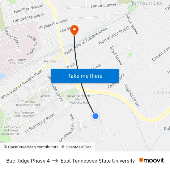Buc Ridge Phase 4 to East Tennessee State University map