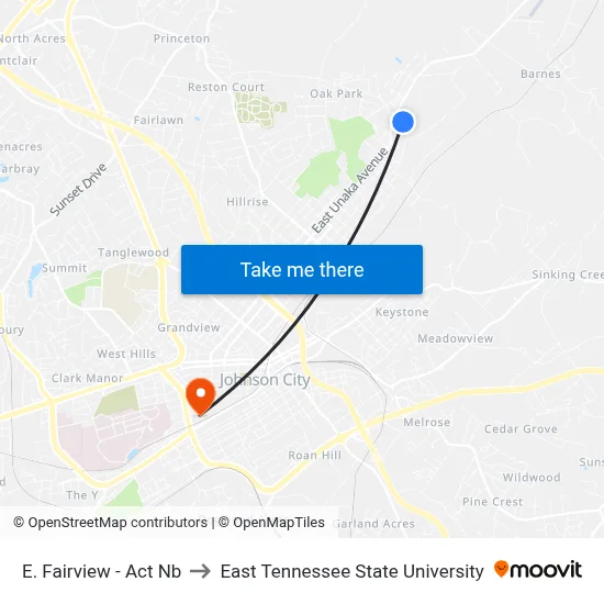 E. Fairview - Act Nb to East Tennessee State University map
