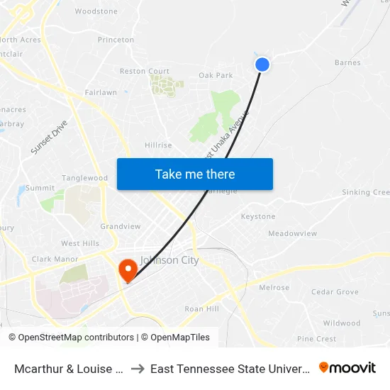 Mcarthur & Louise Nb to East Tennessee State University map