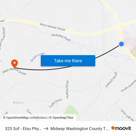 325 Sof - Etsu Phys Sb to Midway Washington County TN USA map