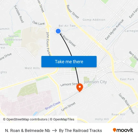 N. Roan & Belmeade Nb to By The Railroad Tracks map
