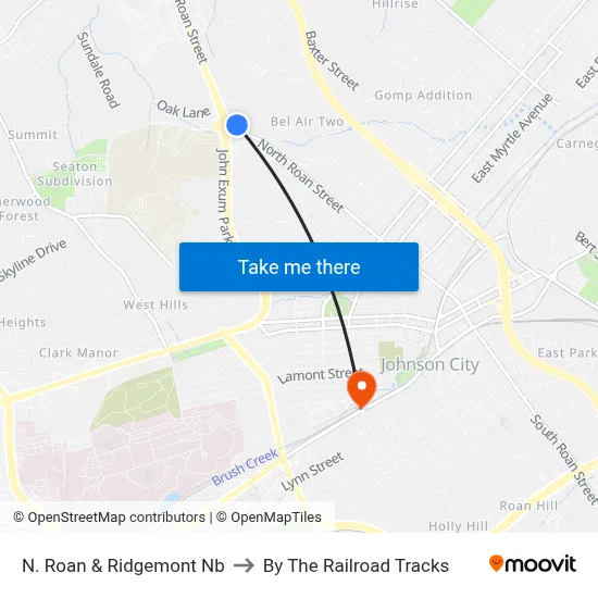 N. Roan & Ridgemont Nb to By The Railroad Tracks map