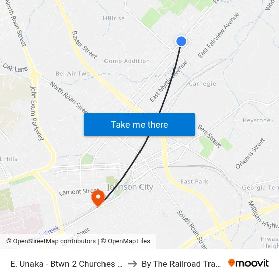 E. Unaka - Btwn 2 Churches Wb to By The Railroad Tracks map