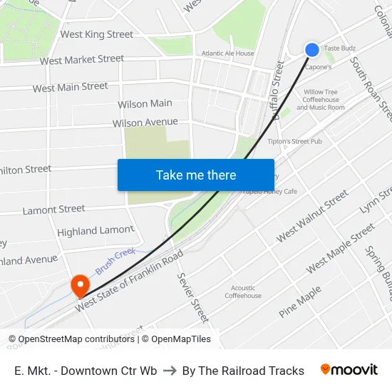E. Mkt. - Downtown Ctr Wb to By The Railroad Tracks map