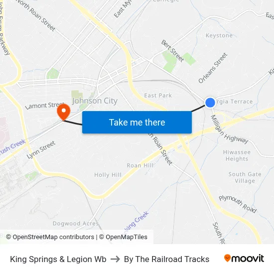 King Springs & Legion Wb to By The Railroad Tracks map
