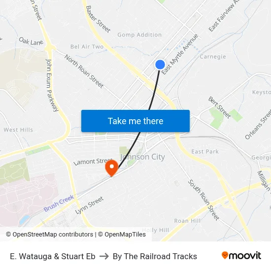 E. Watauga & Stuart Eb to By The Railroad Tracks map