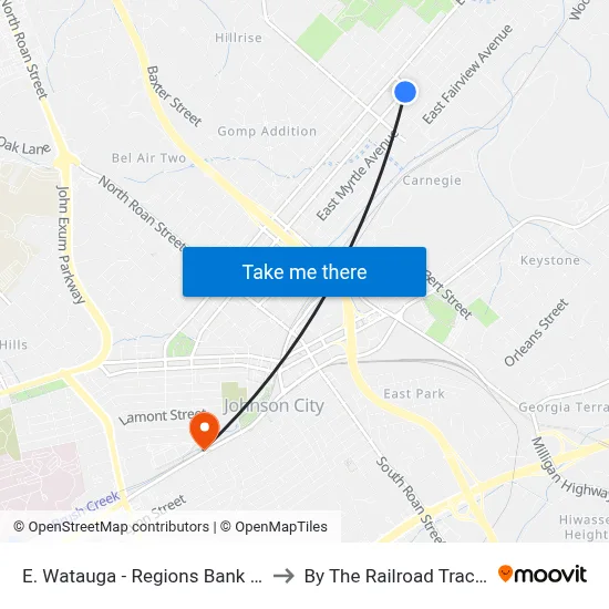 E. Watauga - Regions Bank Eb to By The Railroad Tracks map