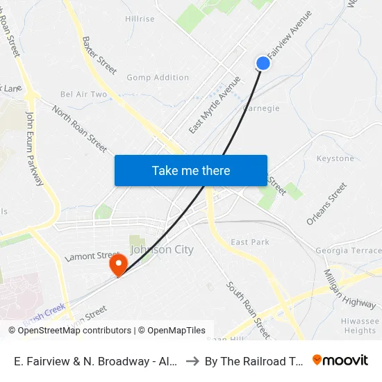 E. Fairview & N. Broadway - Alpine Eb to By The Railroad Tracks map