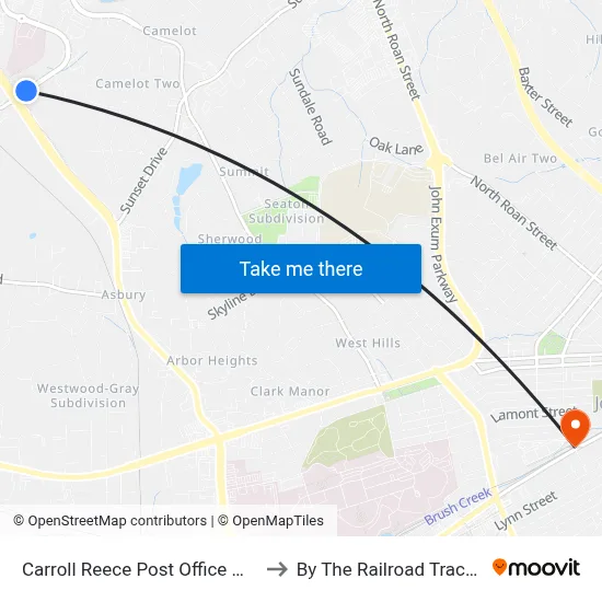 Carroll Reece Post Office Wb to By The Railroad Tracks map