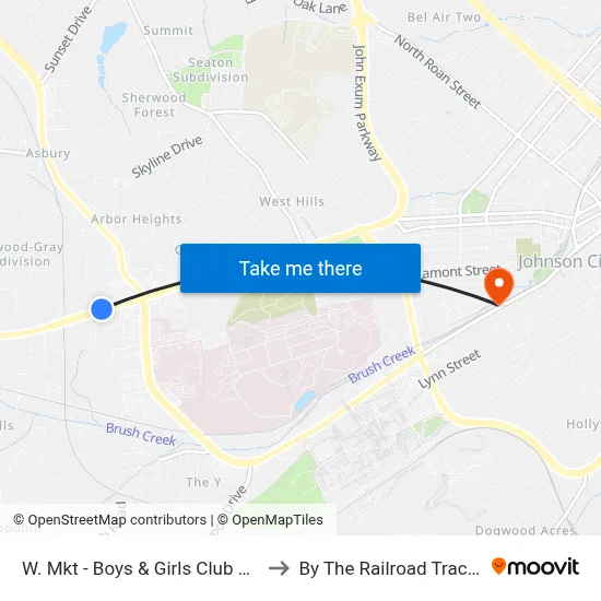 W. Mkt - Boys & Girls Club Wb to By The Railroad Tracks map