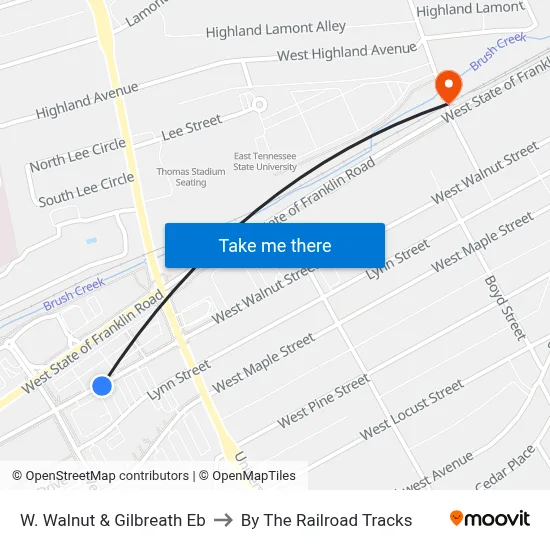 W. Walnut & Gilbreath Eb to By The Railroad Tracks map