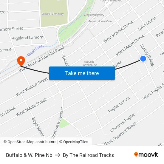 Buffalo & W. Pine Nb to By The Railroad Tracks map