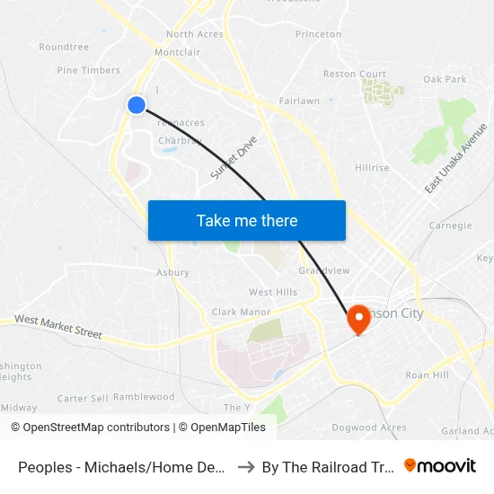 Peoples - Michaels/Home Depot Nb to By The Railroad Tracks map