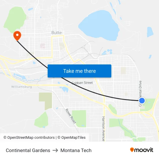 Continental Gardens to Montana Tech map
