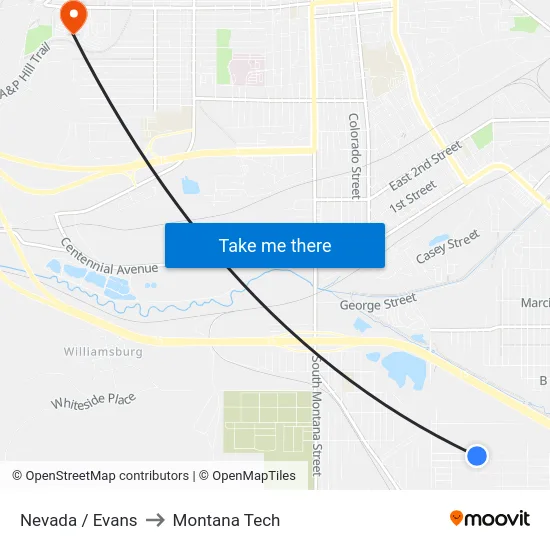 Nevada / Evans to Montana Tech map