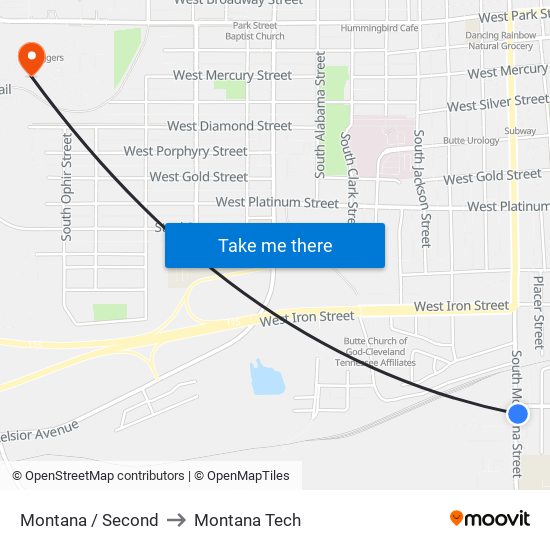 Montana / Second to Montana Tech map