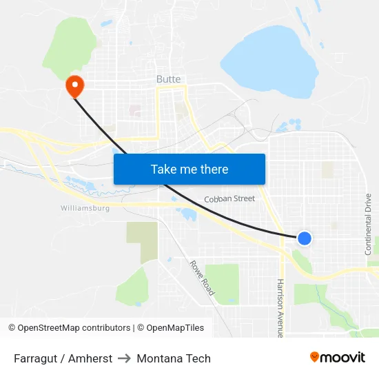 Farragut / Amherst to Montana Tech map