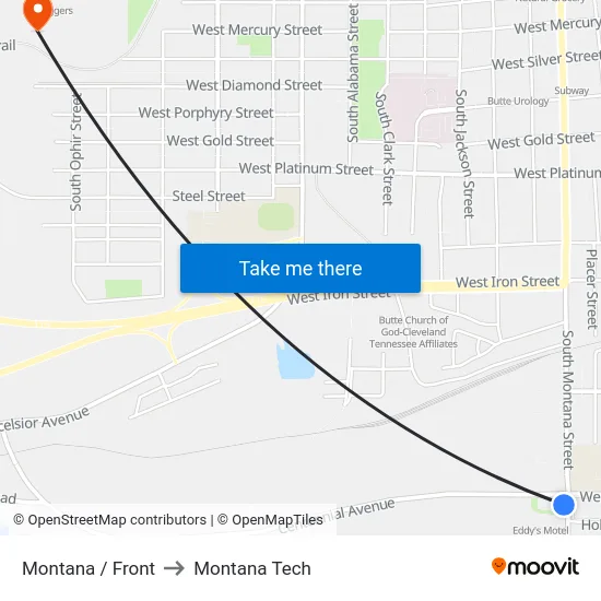 Montana / Front to Montana Tech map