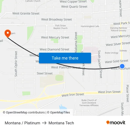 Montana / Platinum to Montana Tech map