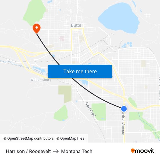 Harrison / Roosevelt to Montana Tech map