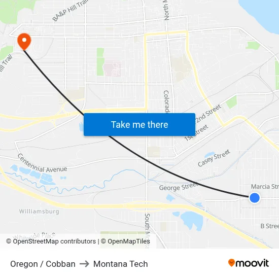 Oregon / Cobban to Montana Tech map