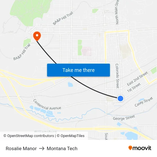Rosalie Manor to Montana Tech map