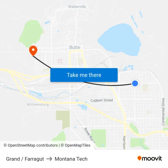 Grand / Farragut to Montana Tech map
